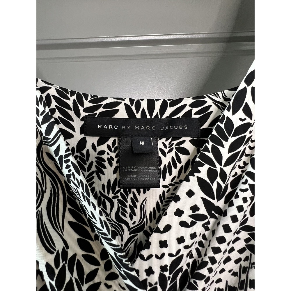 Marc by Marc Jacobs Dress Women Medium Swan Draped Black & White Print - Picture 7 of 16